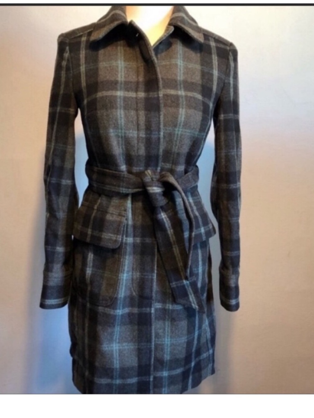 Vintage gap plaid wool pea trench coat